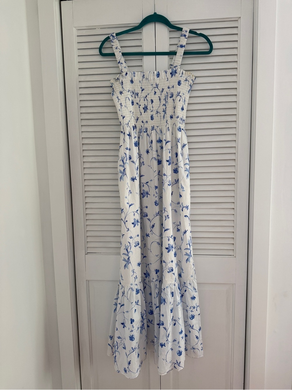Hill House White Dress with Blue Floral Print